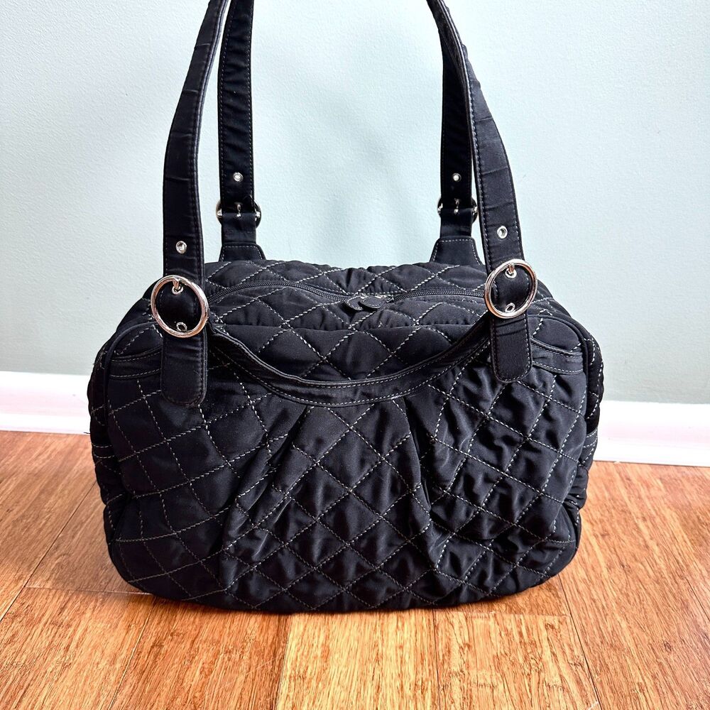 Vera Bradley Quilted Microfiber Baby Bag Black Medium Diaper Weekend Zip Top